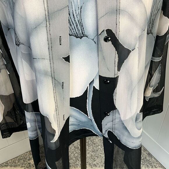 Vintage Clara S Womens Size Medium 2 Piece Tank & Jacket Black Floral Flowy - Picture 3 of 15